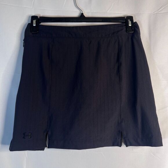 Under Armour Performance Black Golf Mini Skirt Side Zip Front Slits Size 8 MD - Picture 12 of 12